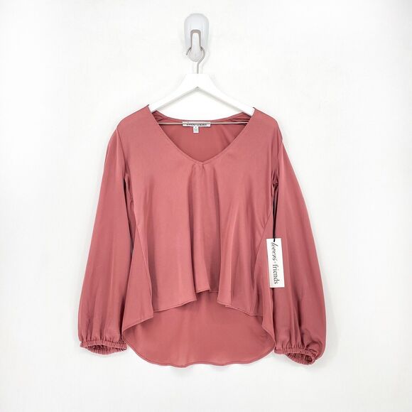 Lovers + Friends Women S Blouse Pink Mauve V Neck Long Sleeve Polyester NEW - Picture 1 of 5